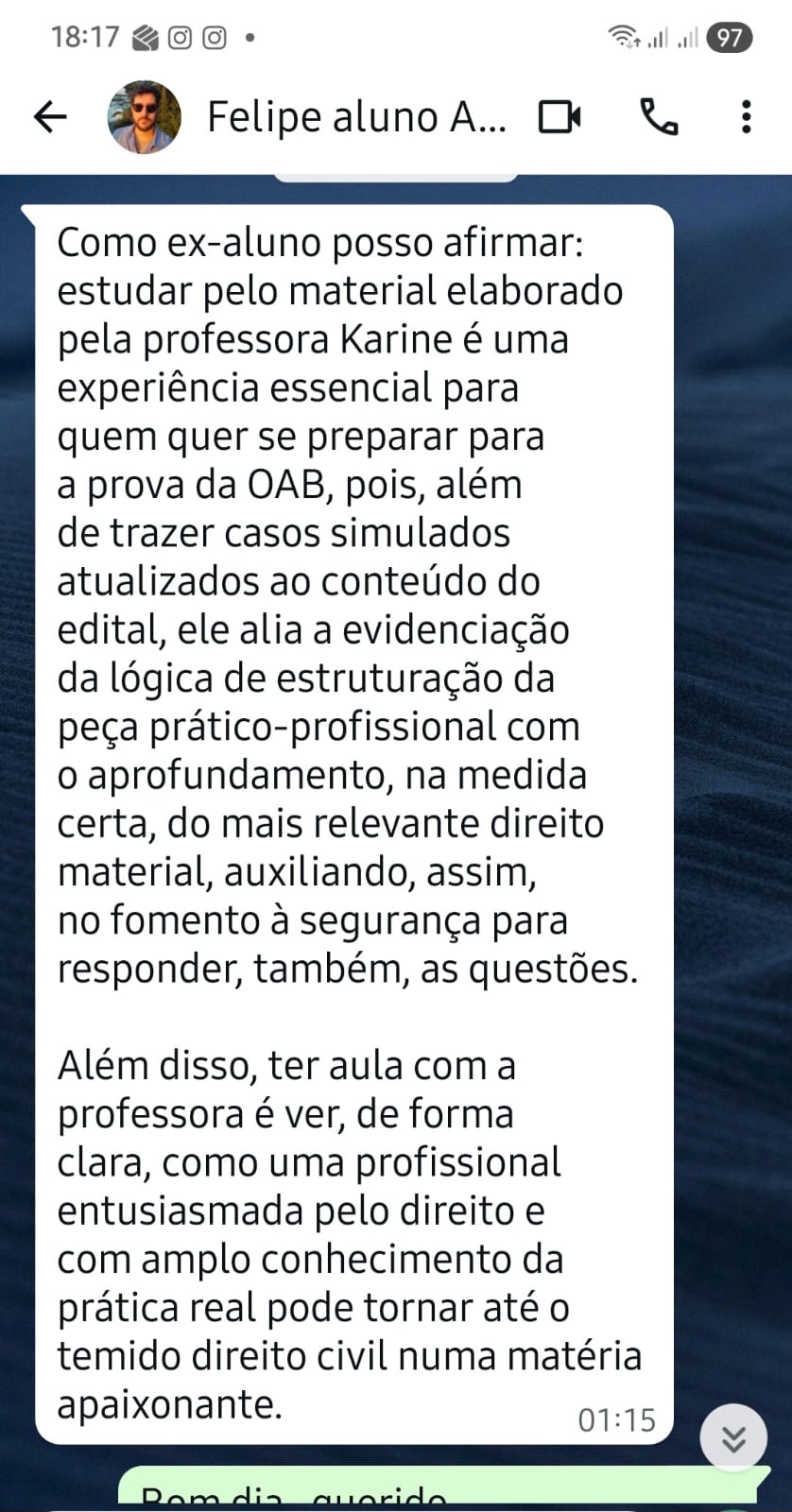 Depoimento de Felipe: material que alia estruturação da peça com aprofundamento do direito material