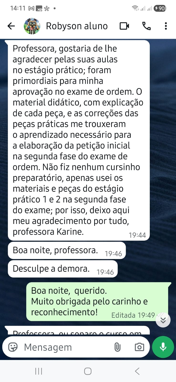 Depoimento de Robson: aprovado na 2ª fase sem cursinho, usando apenas os materiais da professora Karine